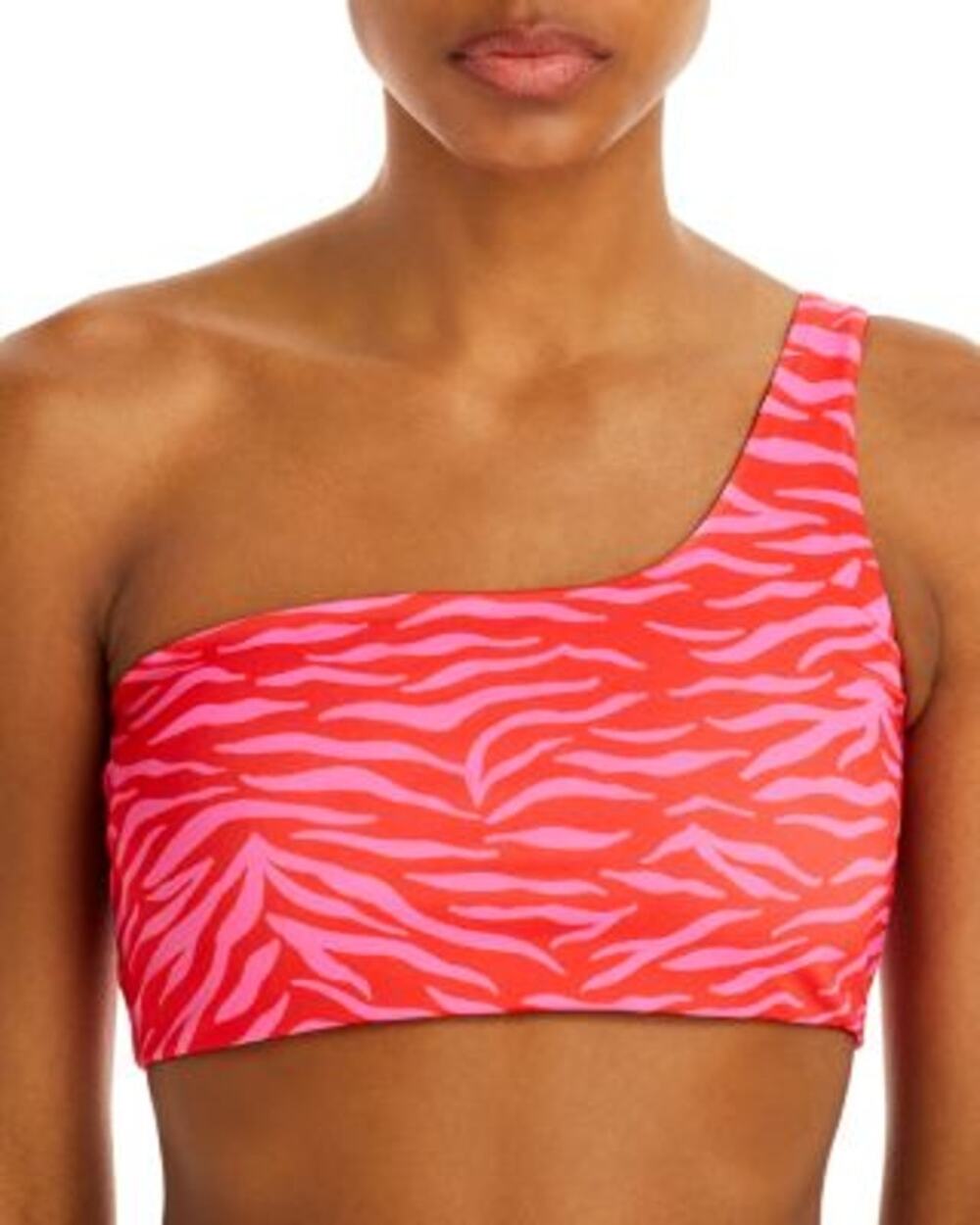 Peixoto Ladies Hot Pink & Orange Zebra Print One Shoulder "Theo" Bikini Top, NWT